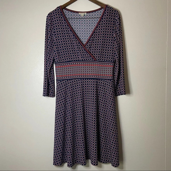 Max Studio L Geometric Wrap Front Midi Dress Boho Classic Transitional Bohemian - Picture 16 of 16